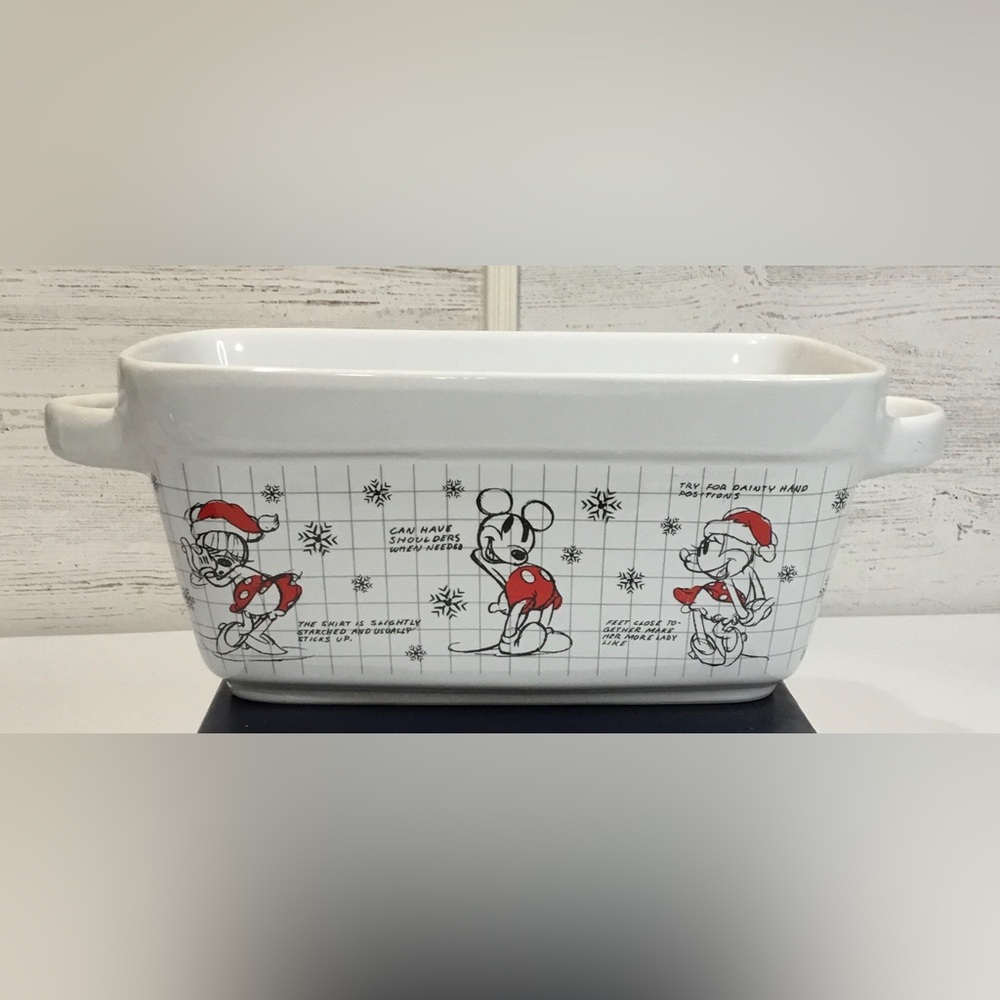 Disney Mickey Minnie Mouse Christmas Sketchbook Loaf Pan Bowl Ceramic